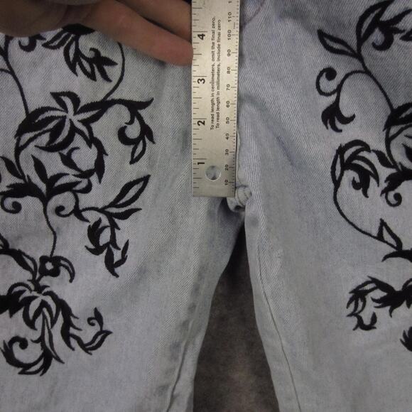 VINTAGE D'Mode Classix Bib Overalls Womens Medium Denim Floral Shortalls 90s - Picture 7 of 14